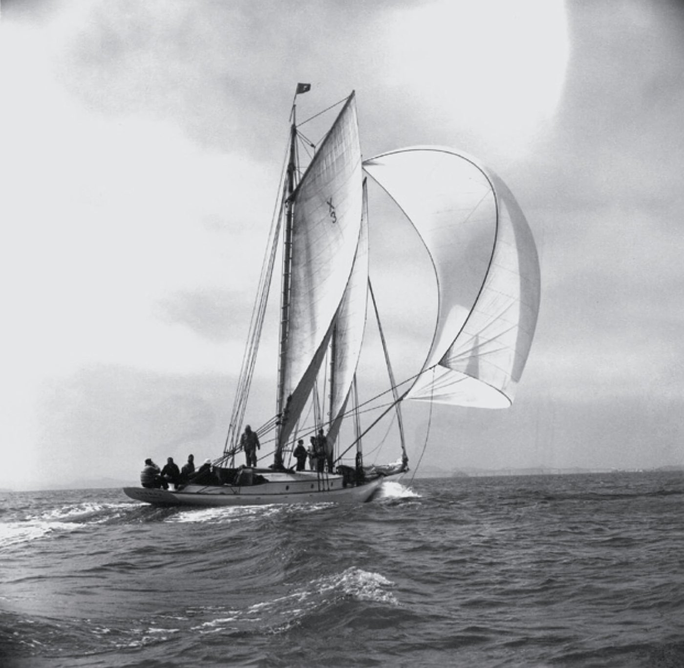 The schooner Yankee running under spinnaker on San Francisco Bay